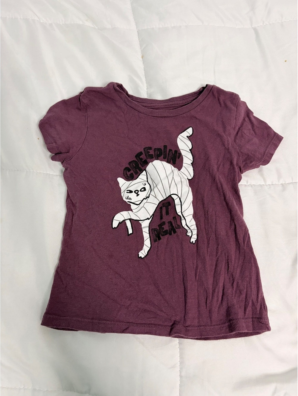 creepin it real mummy kitty cat halloween t-shirt graphic tee kids small fall